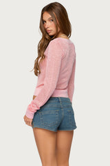 Acey Sequin Shiny Knit V Neck Top