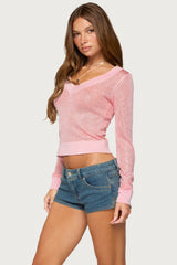 Acey Sequin Shiny Knit V Neck Top