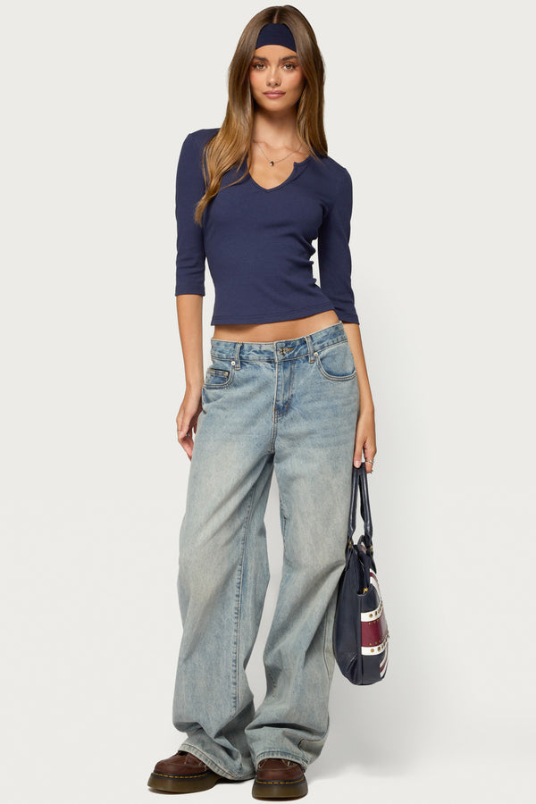 Quila Ribbed Three-Quarter Sleeve Top view 2