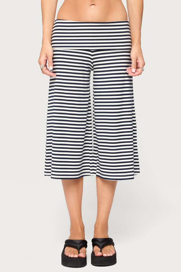 Kelia Striped Foldover Bermuda Shorts