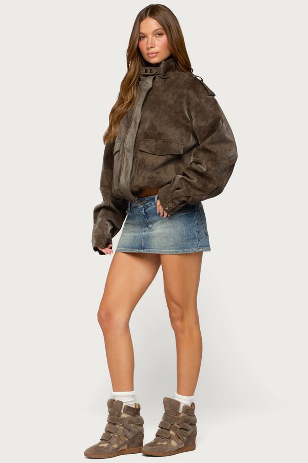 Chaya High Neck Faux Suede Jacket view 2