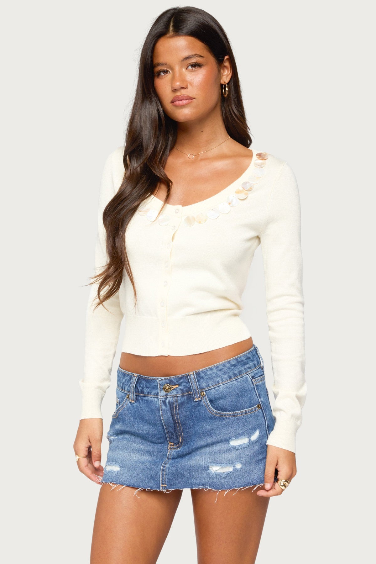 Eeva Iridescent Button Knit Cardigan