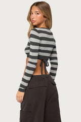 Meira Striped Knit Wrap Crop Top