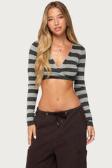 Meira Striped Knit Wrap Crop Top