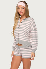 Abra Striped Knit Button Up Cardigan