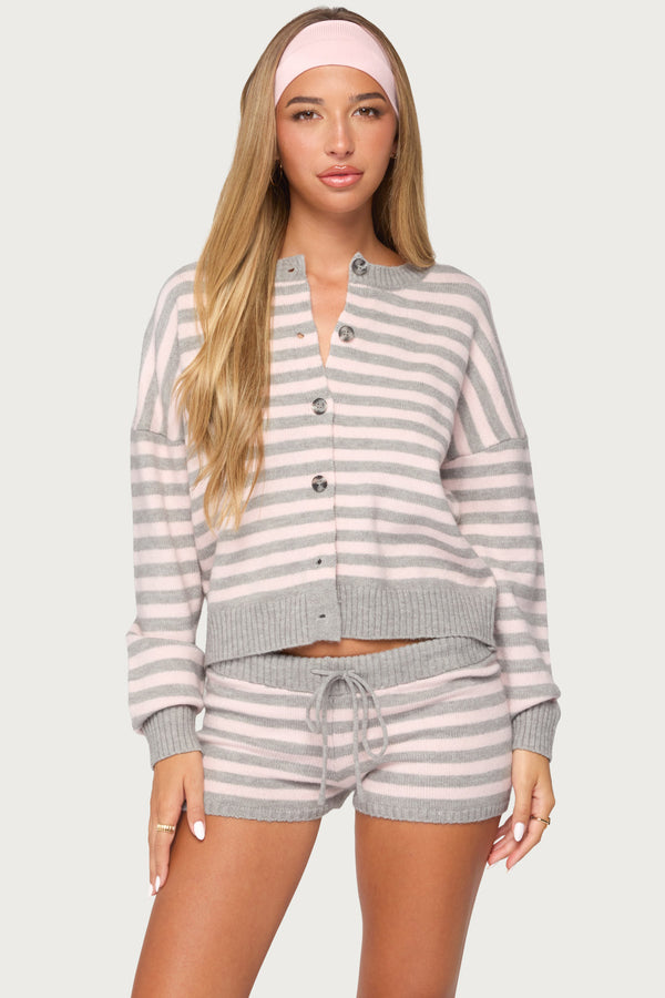 Abra Striped Knit Button Up Cardigan