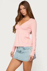 Basha Pointelle Knit V Neck Top