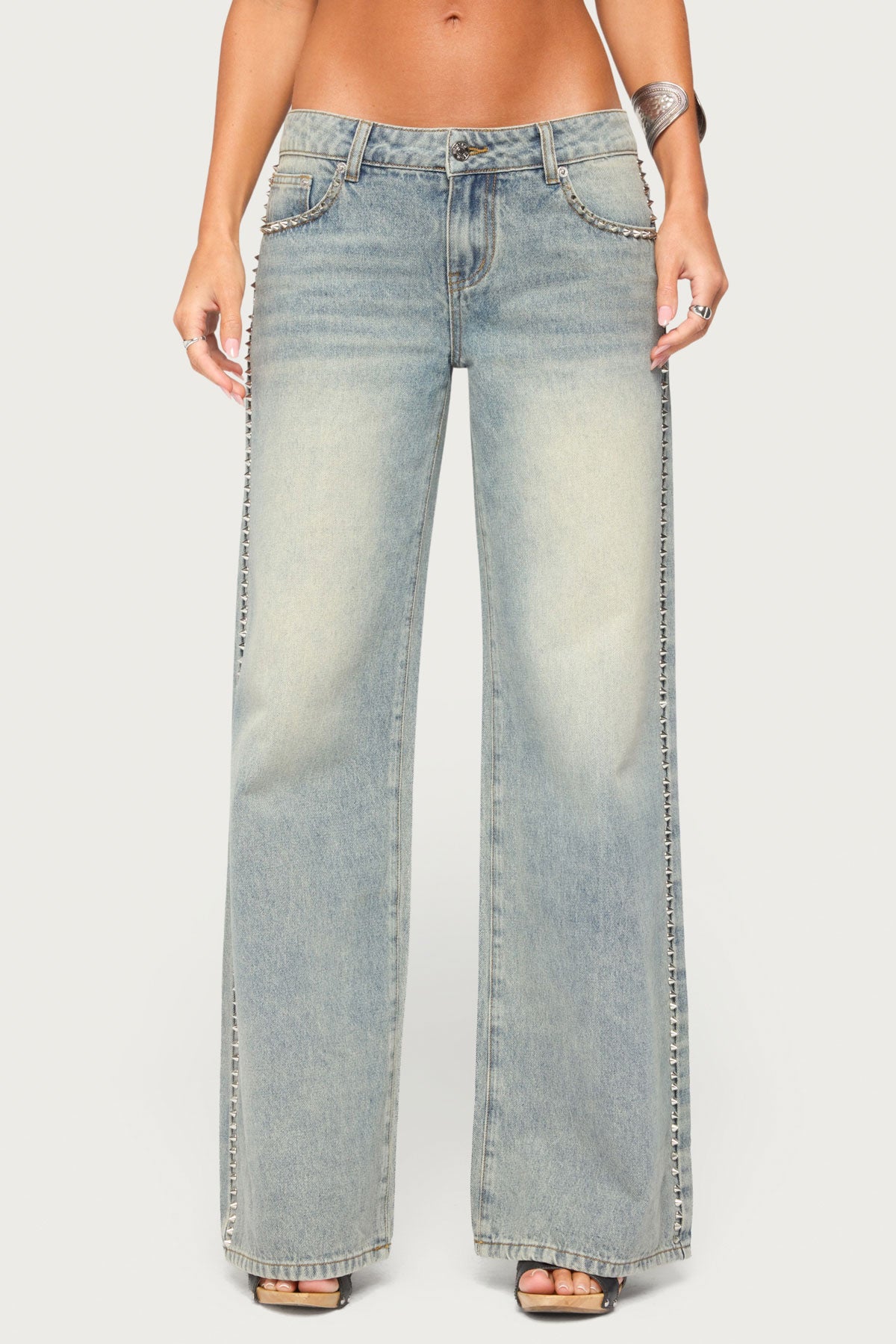 Teala Studded Low Rise Baggy Jeans