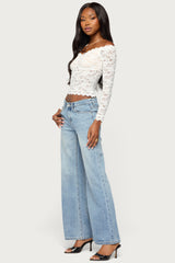 Thaia Sheer Lace Long Sleeve Top