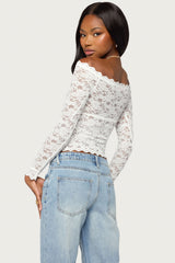 Thaia Sheer Lace Long Sleeve Top
