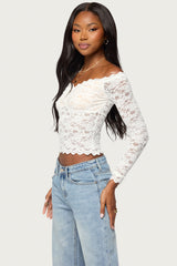 Thaia Sheer Lace Long Sleeve Top