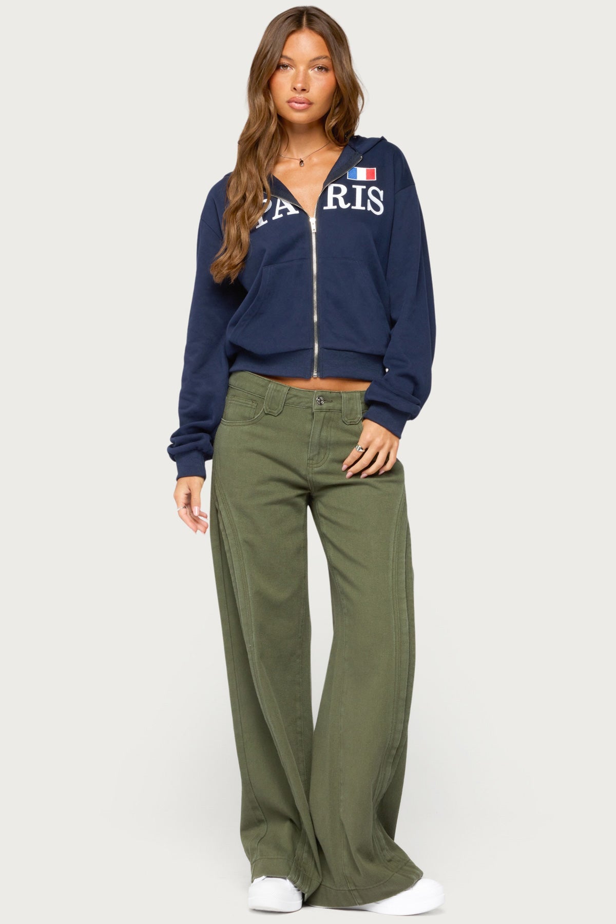 Pascale Stitched Low Rise Wide Leg Jeans