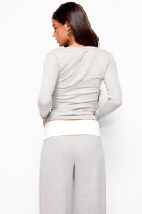 Joice Ribbed V Neck Long Sleeve Top