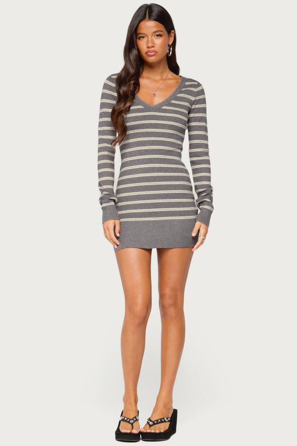 Kerla Striped Knit Long Sleeve Mini Dress