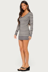 Kerla Striped Knit Long Sleeve Mini Dress