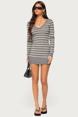 Kerla Striped Knit Long Sleeve Mini Dress