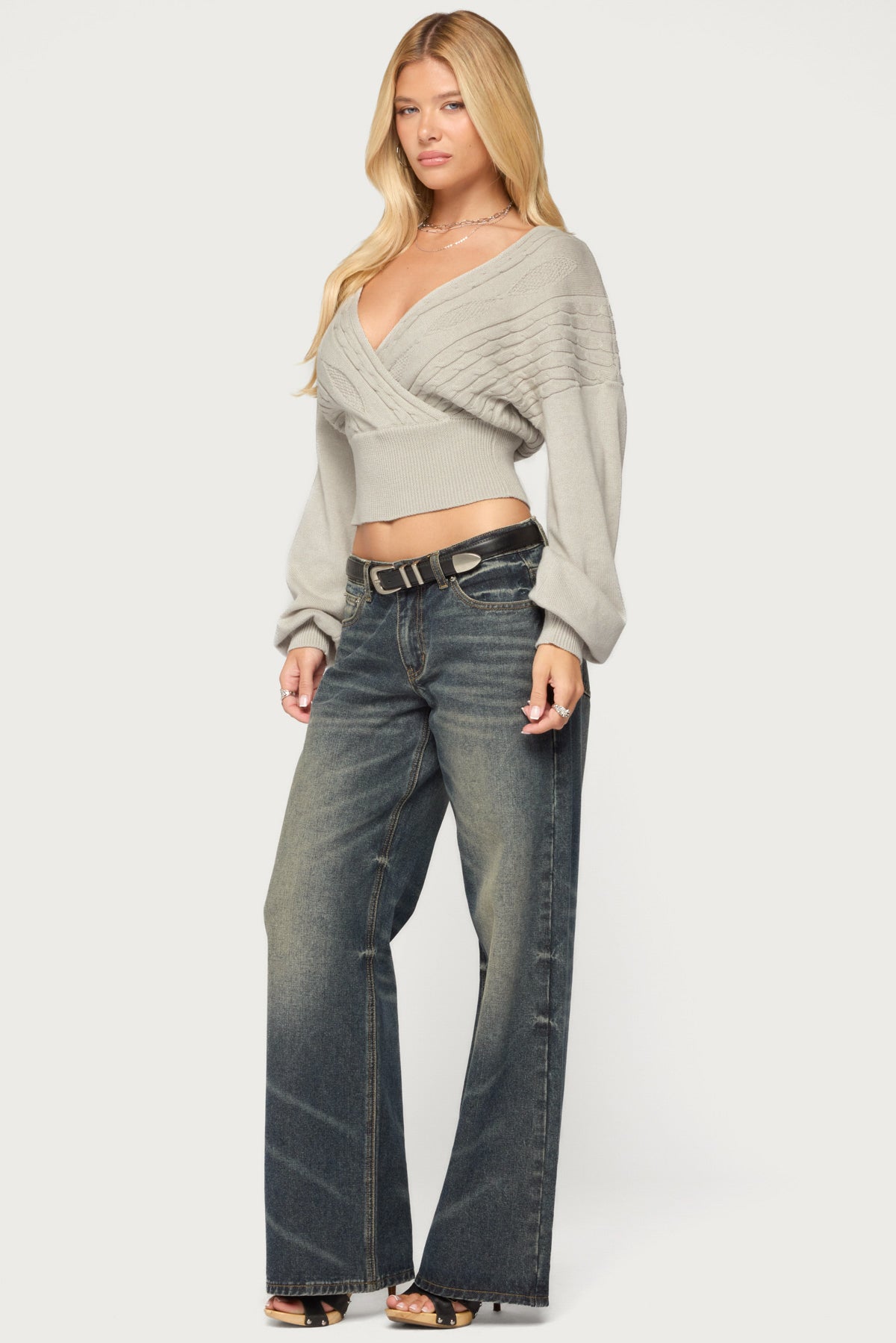 Aloa Cable Knit Wrap Sweater