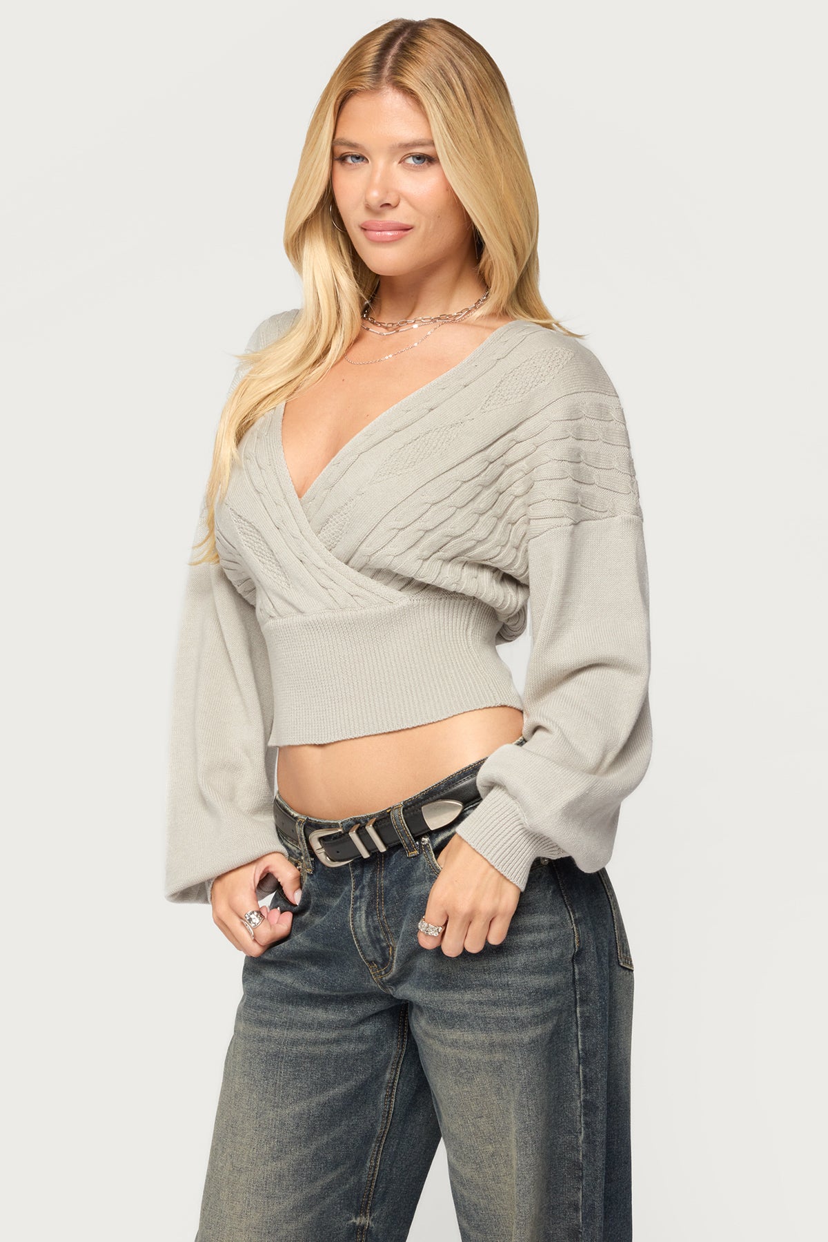 Aloa Cable Knit Wrap Sweater