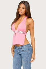 Heily Sequin Split Front Backless Top