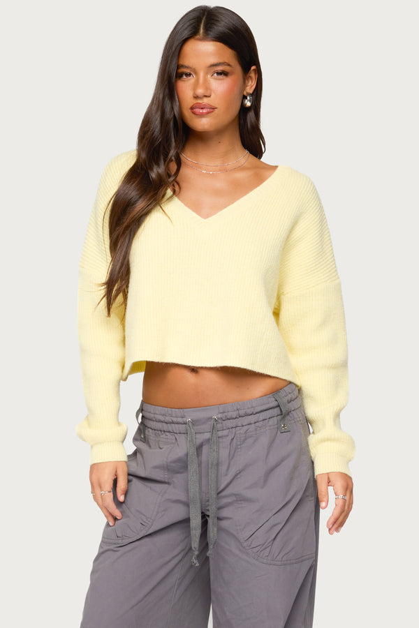 Aima V Neck Ribbed Knit Sweater