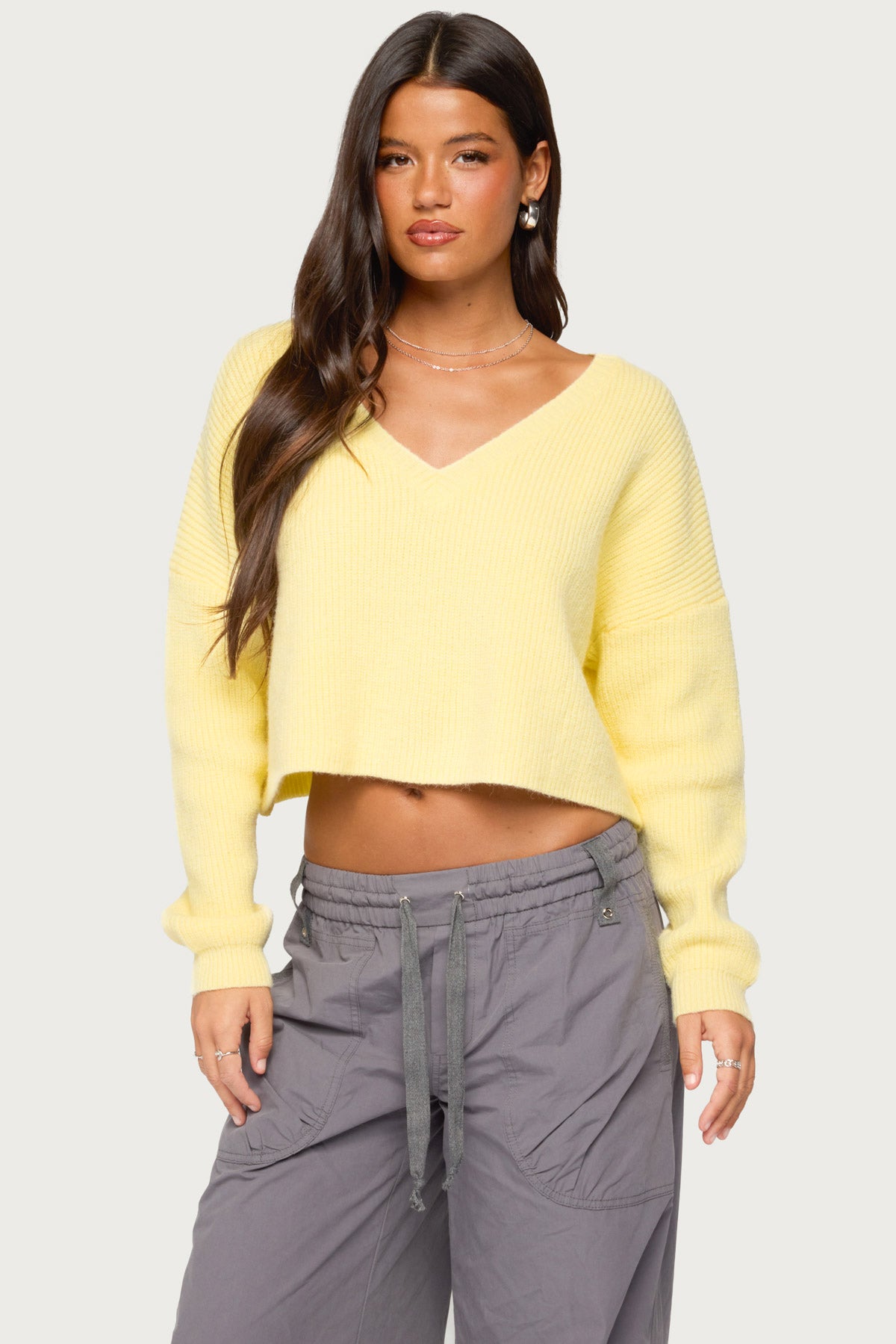 Aima V Neck Ribbed Knit Sweater