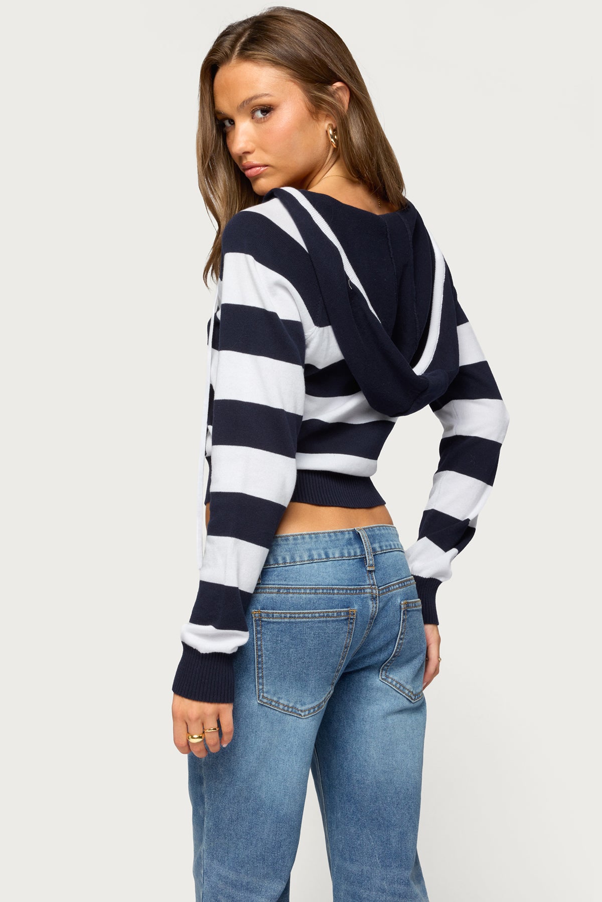 Taylin Hooded Striped Knit Top