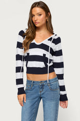 Taylin Hooded Striped Knit Top