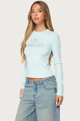 LA Cutie Rhinestone Long Sleeve Top