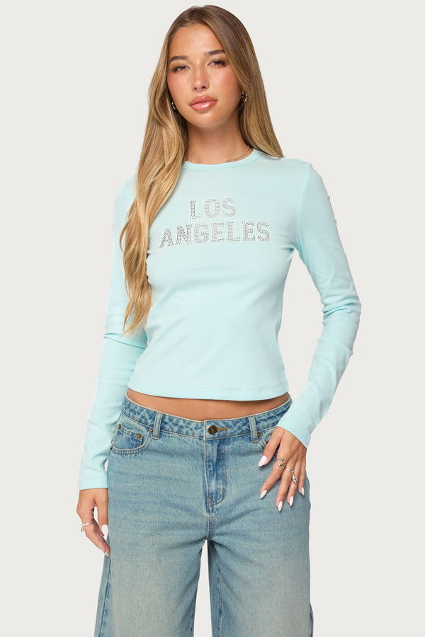 LA Cutie Rhinestone Long Sleeve Top
