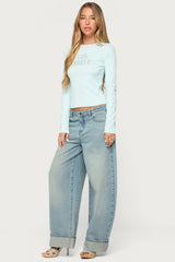 LA Cutie Rhinestone Long Sleeve Top