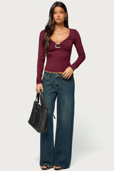 Earla Gathered Center Long Sleeve Top