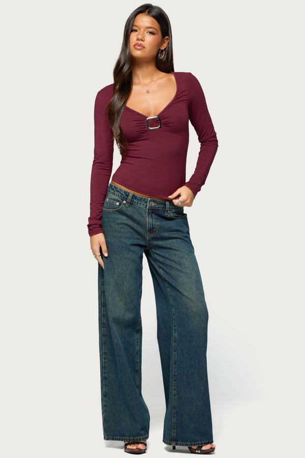 Earla Gathered Center Long Sleeve Top