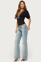Taci Stud & Bead V Neck Top