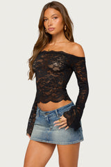 Jasha Sheer Lace Long Sleeve Top