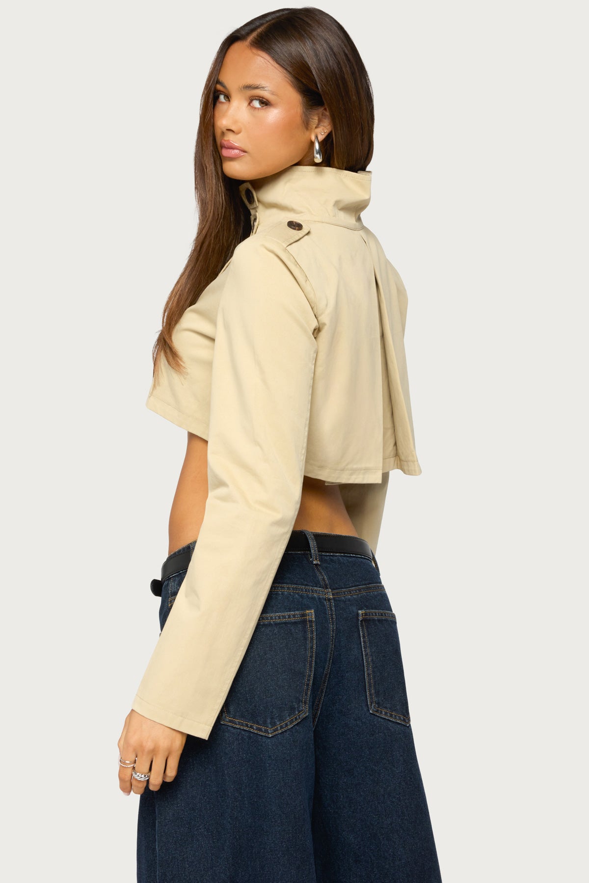 Saima High Neck Cropped Trench Jacket