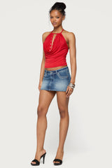 Sania Cutout Cowl Neck Grommet Top