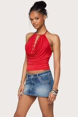Sania Cutout Cowl Neck Grommet Top