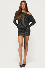 Maely Off Shoulder Striped Mini Dress