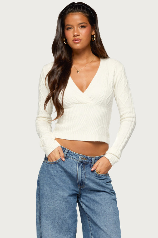 Kitti V Neck Cable Knit Sweater