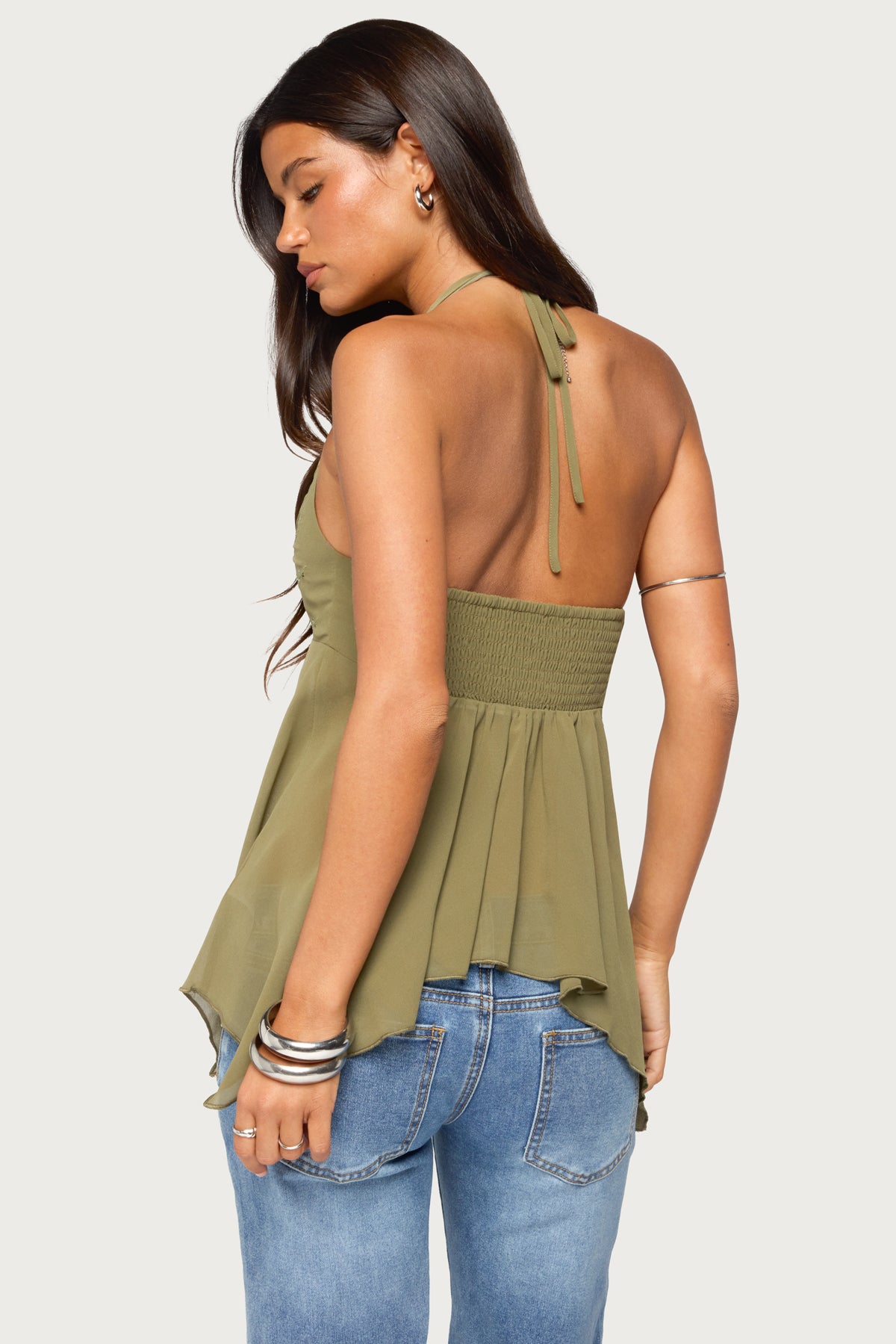 Bodie Sequin Chiffon Handkerchief Top