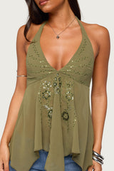 Bodie Sequin Chiffon Handkerchief Top