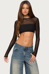 Olisa Long Sleeve Mesh Crop Top