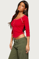 Jaeva Three-Quarter Sleeve Henley Top
