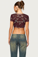 Kaelynn Bead And Sequin Mesh Top