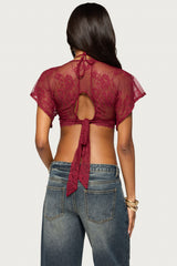 Sherly Lace Flutter Sleeve Crop Top