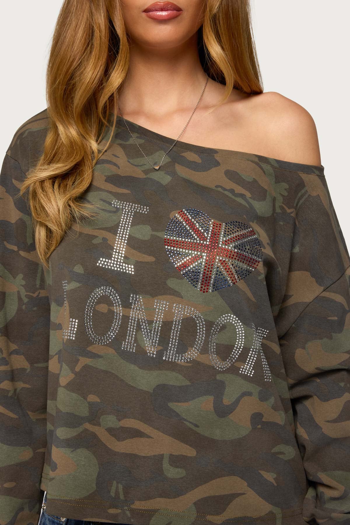 Camo Rhinestone London Top