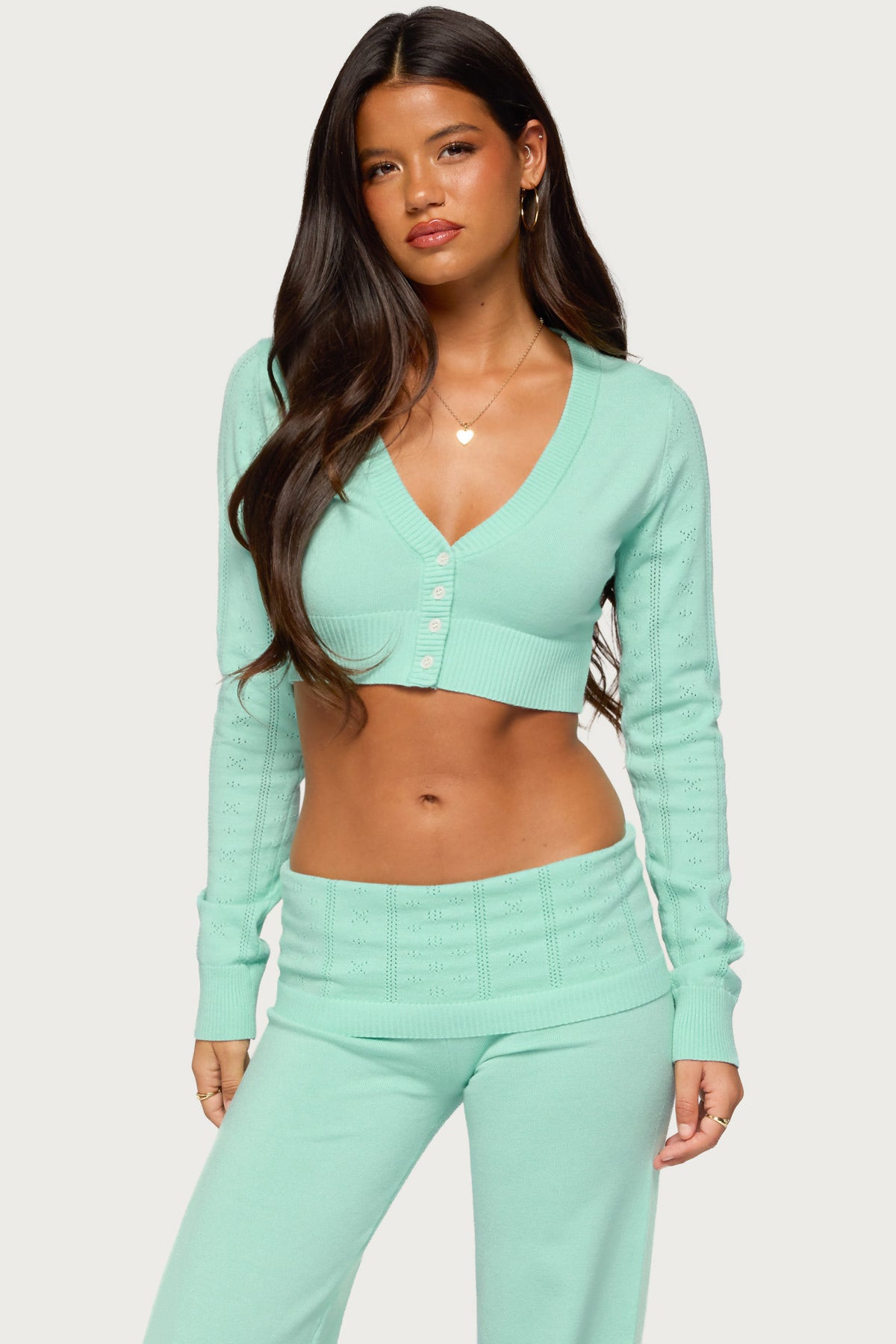Wanel Cropped Pointelle Cardigan