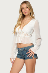 Fenia Lacey Chiffon Long Sleeve Top