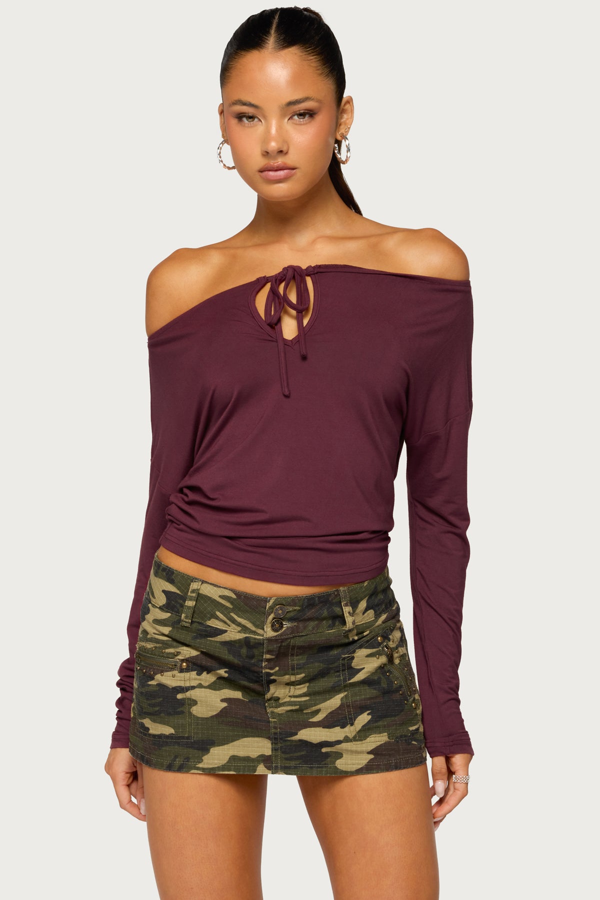Idie Off Shoulder Long Sleeve Keyhole Top