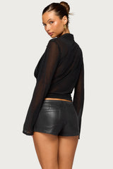 Paela Mesh Cowl Neck Long Sleeve Top